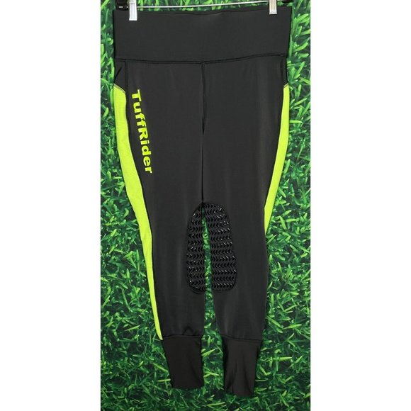 TuffRider Women’s Marathon Riding Horse Tights Breeches Medium Gray Neon Yellow - Picture 2 of 4